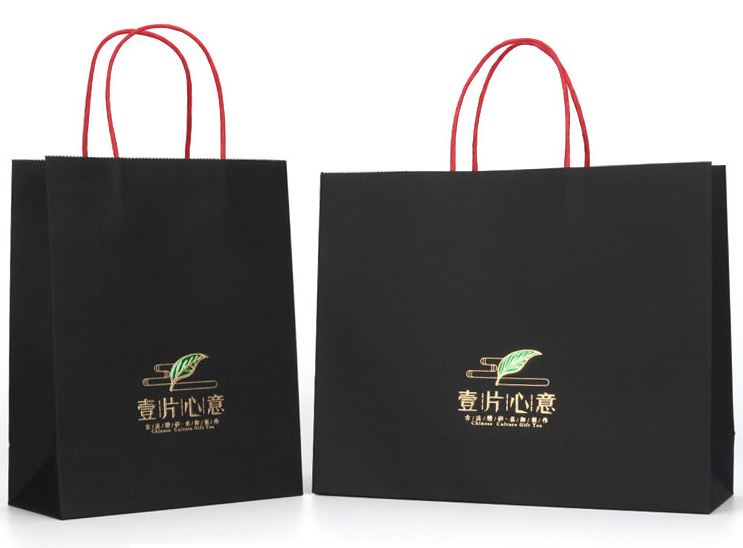 Kraft Black paper bag, with Logo hot-foil stamping and embossed